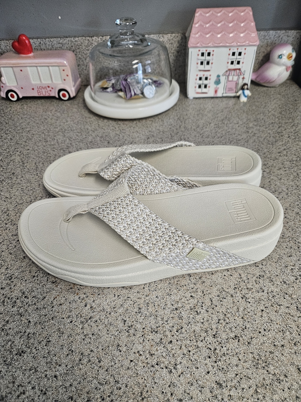 Fitflop Cream Woven Platform Thong Sandals